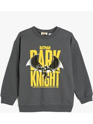 Koton Batman Lisanslı Uzun Kollu Sweatshirt Erkek Çocuk Antrasit Renk Pamuklu Şardonlu