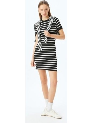 Koton Bisiklet Yaka Kısa Kollu Fitilli Mini Bodycon Elbise
