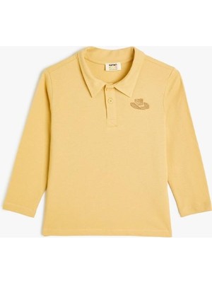 Koton Polo Tişört Uzun Kollu Işleme Detaylı Pamuklu