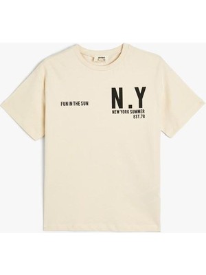 Koton Erkek Çocuk Tişört Kolej Baskılı Kısa Kollu Bisiklet Yaka Pamuklu