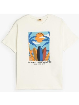 Koton Bisiklet Yaka Baskı Detaylı Kısa Kollu Pamuklu Tişört