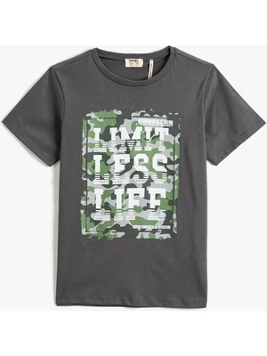 Koton Baskılı Kısa Kollu Tişört Bisiklet Yaka Pamuklu