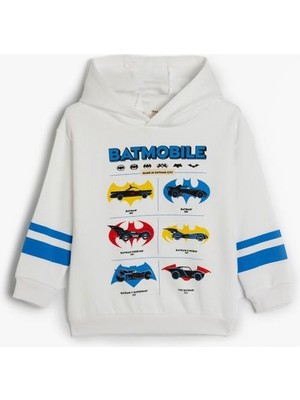 Koton Batman Kapşonlu Sweatshirt Ekru Renkli Uzun Kollu Erkek Çocuk İçin Lisanslı Şardonlu