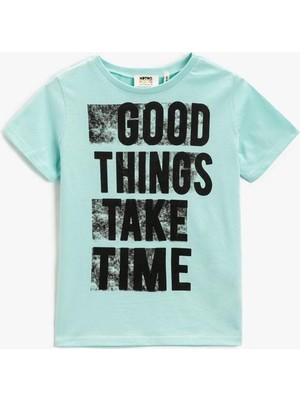 Koton Baskılı Kısa Kollu Tişört Bisiklet Yaka Pamuklu