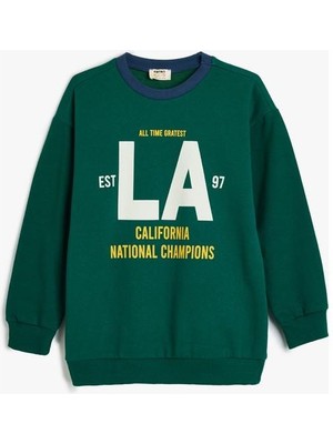 Koton Yeşil Erkek Çocuk Jersey Sweatshirt Uzun Kol Orta Kalınlık Cepsiz