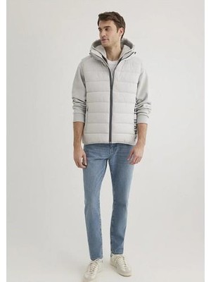 Mavi Kapüşonlu Yelek Açık Gri Renk Erkek 2XL Beden Modern Stil Polyester Materyal