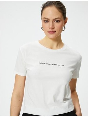 Koton Slogan Baskılı Bisiklet Yaka Kısa Kollu Pamuklu