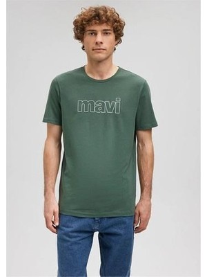 MAVİ LOGO TİŞÖRT Kısa Kol Erkek Günlük Stil Grafik Desenli Koyu Yeşil S Beden