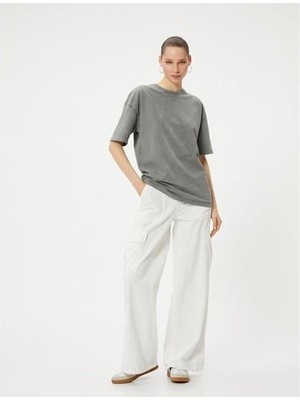 Koton 4SAL10232IK 047 Antrasıt Genc Kız Pamuk Jersey Kısa Kollu Basıc T-Shırt