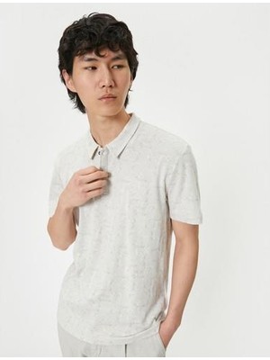 Koton Polo Yaka Tişört Slim Fit Düğmeli Dokulu Kısa Kollu