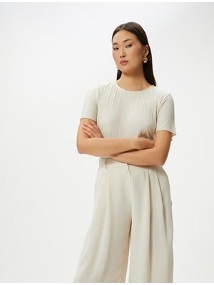 Koton Kısa Kollu Tişört Bisiklet Yaka Dokulu