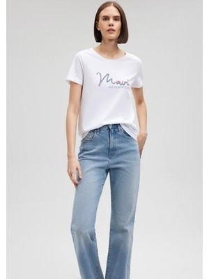 Mavi Baskılı Beyaz Tişört 1612247-620