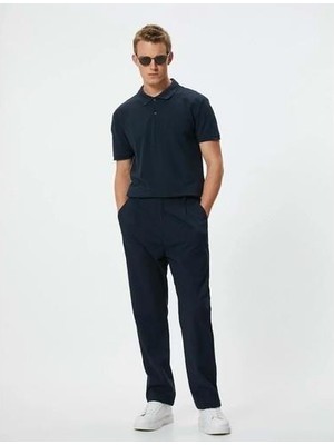 Koton Polo Yaka Tişört Slim Fit Düğmeli Kısa Kollu - 4SAM10098MK - Koton - 4SAM10098MK - Lacivert - Xl