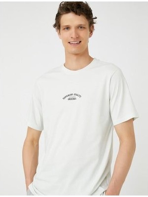 Koton Slogan İşlemeli Tişört Dar Kesim Bisiklet Yaka Pamuklu