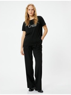 Koton Slogan Baskılı Tişört Kısa Kollu Bisiklet Yaka Standart Kesim