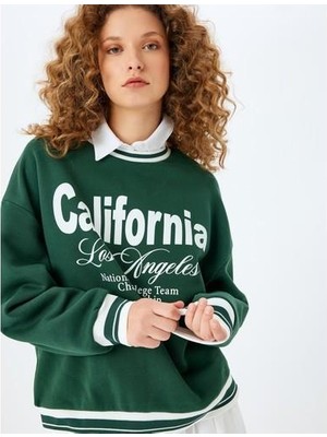 Koton Bisiklet Yaka Kolej Baskılı Biyeli Oversize Sweatshirt