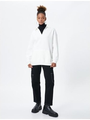 Koton Polo Yaka Sweatshirt Kanguru Cep Detaylı Uzun Kollu