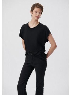 Mavi Düşük Omuz Siyah Basic Tişört 1611649-900