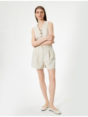 Koton Keten Şort Astarlı Cepli Pens Detaylı