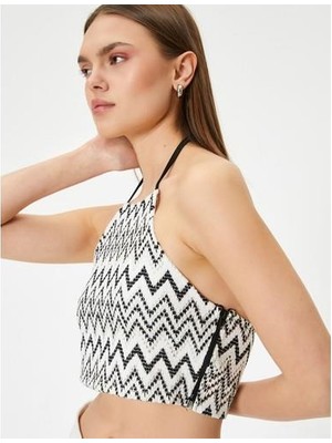 Koton Halter Yaka Kroşe Crop Top Desenli Yandan Fermuarlı