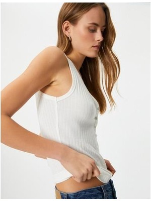 Koton V Yaka Düğmeli Atlet Ribanalı Viskoz Kumaş Karışımlı