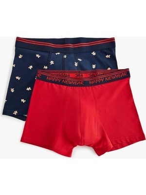 Koton Skinny Fit Yılbaşı Temalı Antibakteriyel Pamuklu 2'li Boxer Seti