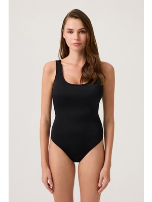 Los Ojos Siyah U Yaka Spor Mayo Sporty One Piece