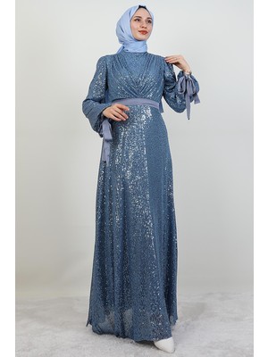Giza Store Göğsü V Drapeli Elbise Mavi