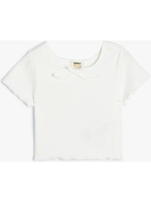 Koton Crop Tişört Kısa Kollu Ribanalı Pamuklu