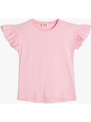 Koton Basic T-Shirt Bisiklet Yaka Fırfır Kollu Pamuklu