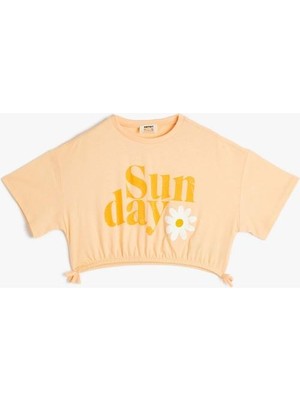 Koton Crop Tişört Kısa Kollu Bisiklet Yaka Baskılı Pamuklu