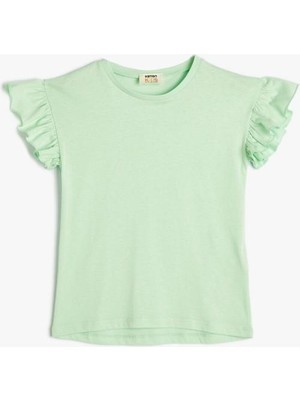 Koton Basic Kız Çocuk Tişört Bisiklet Yaka Fırfır Kollu Pamuklu İnce Stil