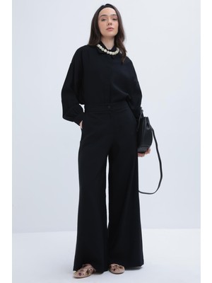 Siyah-Geniş Paça Pantolon