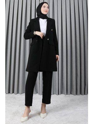 Giza Store Kadın Blazer Ceket Takım Siyah Krep Kumaş ile 4 Mevsim Kullanıma Uygun Modern Stil