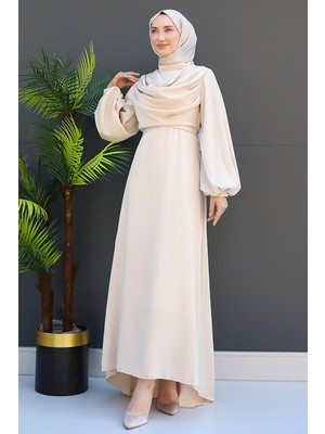 Kuyruklu Degaje Elbise Krem