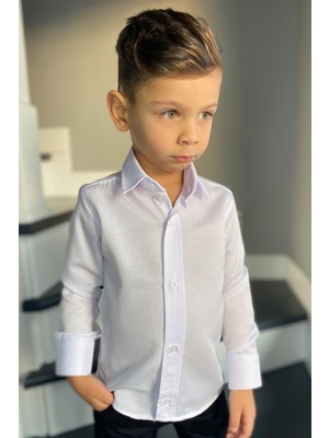 Entel Erkek Çocuk Düz Renk Beyaz Uzun Kollu Gömlek