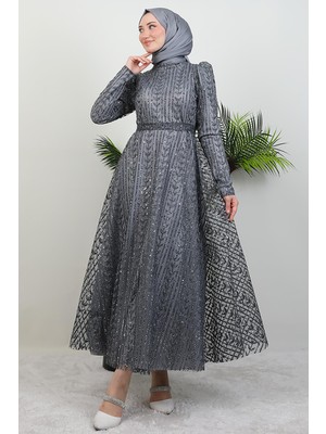 Eva Simli Tesettür Elbise Gri
