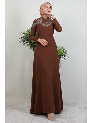 Giza Store Nisan Taşlı Elbise Açık Kahve