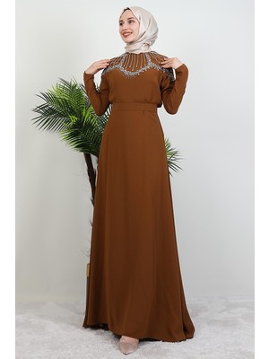 Giza Store Nisan Taşlı Elbise Hardal