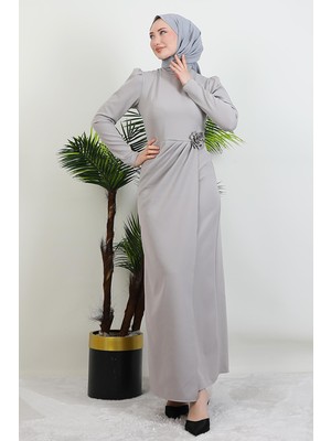 Sedef Güllü Elbise Gri