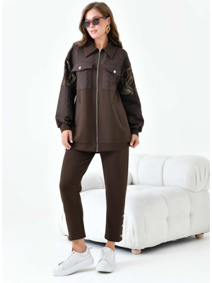 Garmi Kadın Işleme Detaylı Takım Kahve