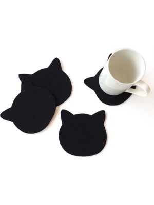 4'lü Kedi Desenli Bardak Altlığı Siyah 12 x 12CM
