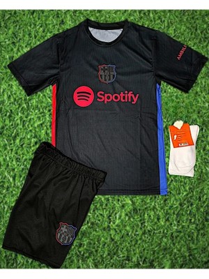Kopya - Isimsiz Barcelona Siyah Deplasman Çocuk Forma Takımı 3'lü Set Çorap Hediyeli