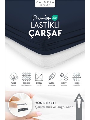 Calmera %100 Pamuk Penye Lastikli Çarşaf | Çift Kişilik | Lacivert - 150 x 200 cm