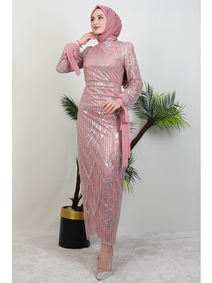 Giza Store Sevil Simli Elbise Pudra