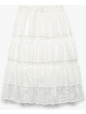 Koton Gipeli Tül Detaylı Katlı Pamuklu Midi Etek