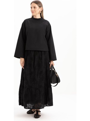 Siyah-Gizli Fermuarlı Yırtmaçlı Bluz