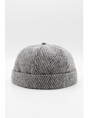 Külah Kışlık Yeni Stil Yün Retro Hip-Hop Docker Şapka Siyah-Beyaz