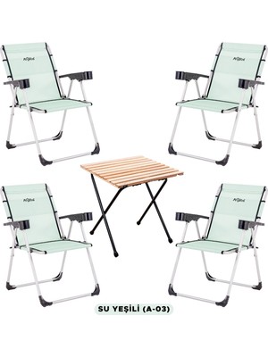 Teknotrust 4’lü Katlanır Kamp Sandalyesi ve Masa Seti, Su Yeşili, Bardaklı, 140 kg