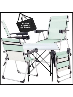 Teknotrust Renkli Taşımalı Katlanır Kamp Sandalyeleri ve Alüminyum Masa Seti, 4'lü Paket